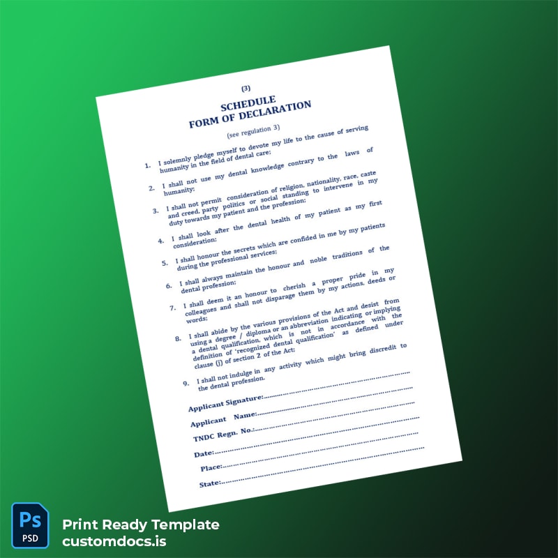 Custom India Tamil Nadu Dental Council BDS Registration Certificate Template in Word and PDF formats page 5 File Preview - CustomDocs