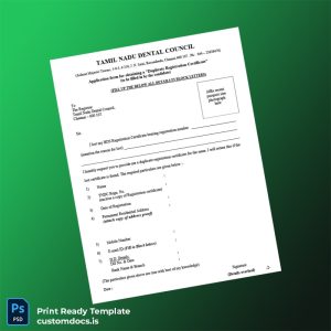 custom India Tamil Nadu Dental Council Duplicate Registration Certificate Template - Word & PDF File Preview - CustomDocs