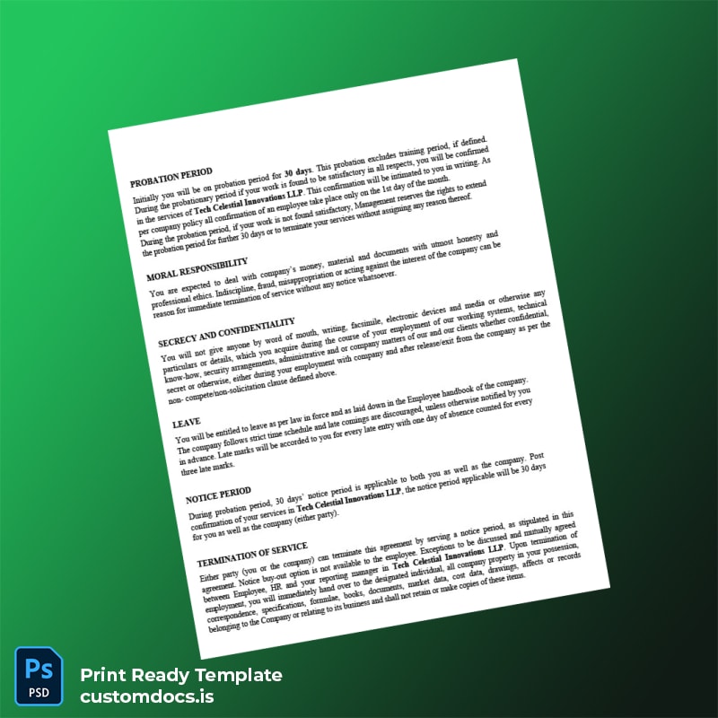 Custom India Tech Celestial Innovations LLP Employment Verification Letter Template in Word and PDF formats page 2 File Preview - CustomDocs