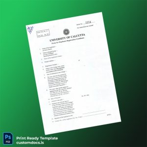custom India University of Calcutta Duplicate Registration Certificate Template - Word & PDF File Preview - CustomDocs