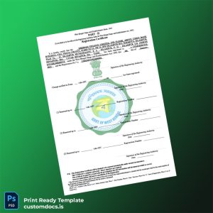 customizable India West Bengal Commercial Registration Certificate Template - Word & PDF File Preview