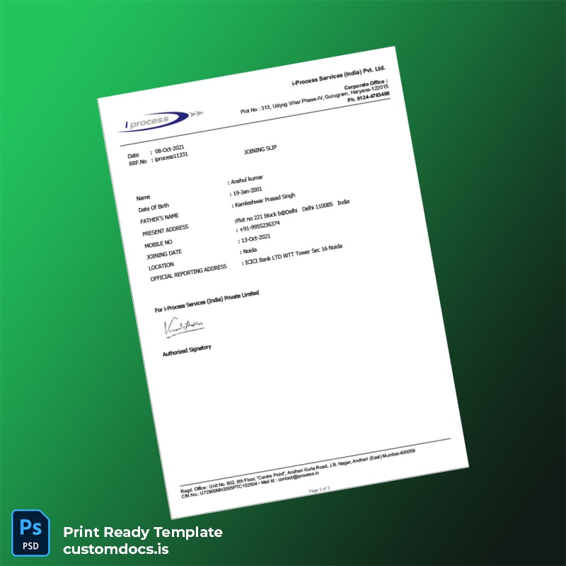 Custom India i-Process Services Employment Verification Letter Template in Word and PDF formats page 3 File Preview - CustomDocs