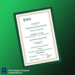 custom Indonesia Royal Horticultural Society Certificate of International Registration Template - Word & PDF File Preview - CustomDocs