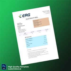 Italy ERG Editable Utility Bill Template in Word and PDF formats