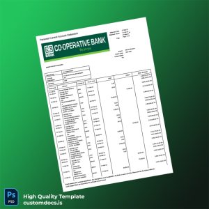 Kenya Co-Operative Bank Bank Statement Template in Word and PDF formats