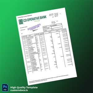 Kenya Co-operative Bank Statement Template in Word and PDF formats