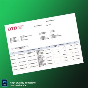 Kenya DTB Bank Statement Template in Word and PDF formats