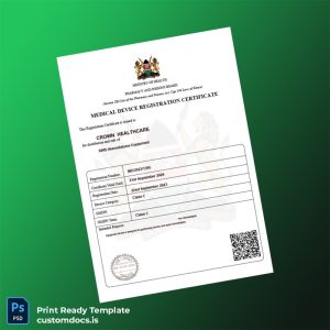 custom Kenya Pharmacy and Poisons Board Medical Device Registration Certificate Template - Word & PDF File Preview - CustomDocs