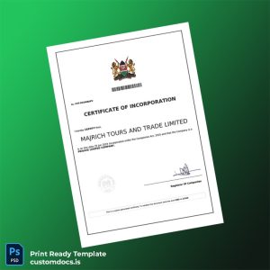 custom Kenya Registrar of Companies Certificate of Incorporation Template - Word & PDF File Preview - CustomDocs