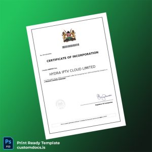 custom Kenya Registrar of Companies Company Registration Certificate Template - Word & PDF File Preview - CustomDocs