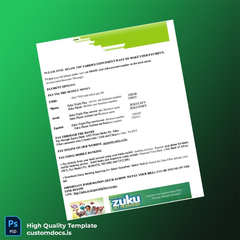 Kenya Wananchi Group K Ltd Editable Internet Bill Template in Word and PDF formats page 2