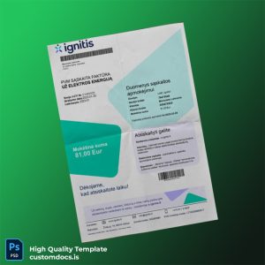 Lithuania UAB Ignitis Editable Electricity Bill Template in Word and PDF formats