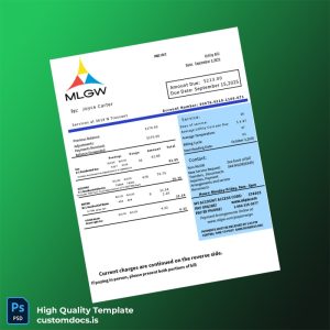 MLGW Editable Utility Bill Template in Word and PDF formats