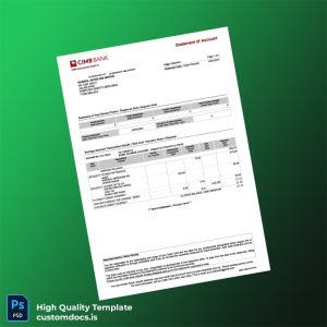 Malaysia CIMB Bank Statement Template in Word and PDF formats