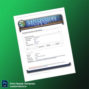 custom Mississippi Department of Wildlife Fisheries and Parks Boat Registration Confirmation Template - Word & PDF File Preview - CustomDocs