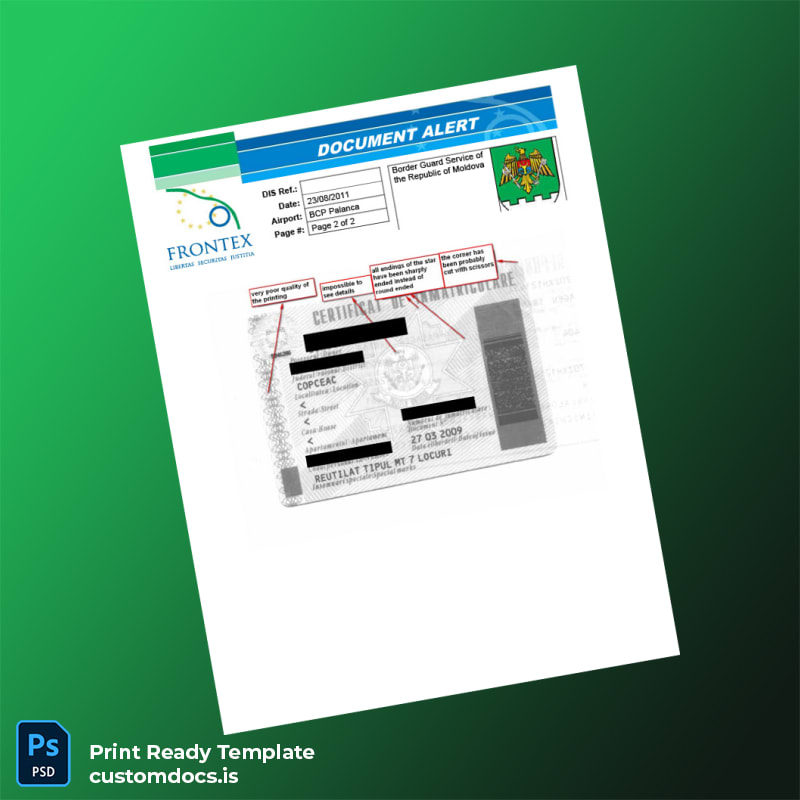Customizable Moldova Border Guard Service Vehicle Registration Certificate Template in Word and PDF formats page 2 File Preview