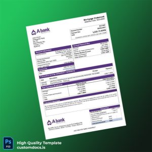 Myanmar A Bank Mortgage Statement Template in Word and PDF formats