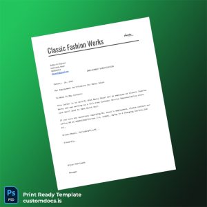 custom Nepal Classic Fashion Works Employment Verification Letter Template - Word & PDF File Preview - CustomDocs