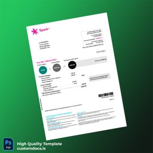 New Zealand Spark New Zealand Trading Ltd Editable Billing Summary Template in Word and PDF formats