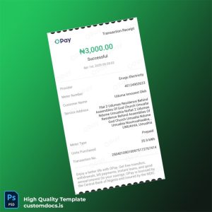 Nigeria OPay Editable Utility Bill Template in Word and PDF formats