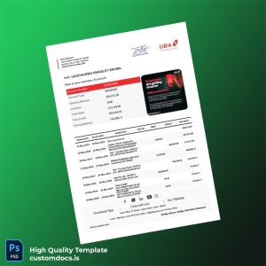 Nigeria UBA Bank Statement Template in Word and PDF formats