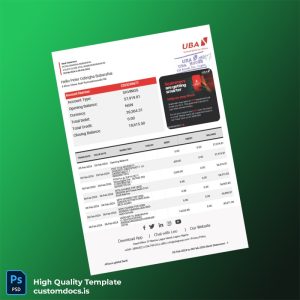 Nigeria UBA Group Bank Statement Template in Word and PDF formats