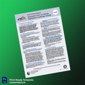 custom Northern Ireland Driver Vehicle Agency Vehicle Registration Certificate Application Form Template - Word & PDF File Preview - CustomDocs