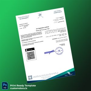 customizable Oman Tax Authority VAT Registration Certificate Template - Word & PDF File Preview