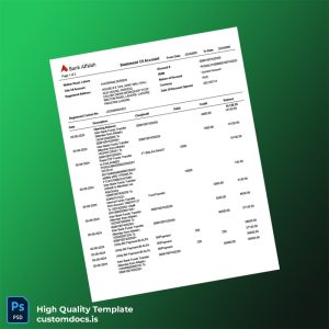 Pakistan Alfalah Bank Editable Bank Statement Template in Word and PDF formats