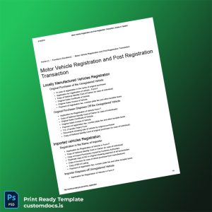 custom Pakistan Excise and Taxation Authority Motor Vehicle Registration Certificate Template - Word & PDF File Preview - CustomDocs