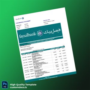 Pakistan Faysal Bank Limited Editable Bank Statement Template in Word and PDF formats
