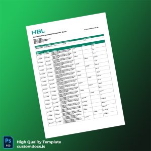 Pakistan HBL Mobile Editable Bank Statement Template in Word and PDF formats