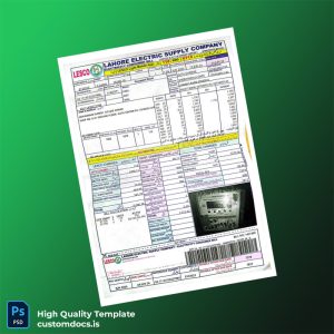 Pakistan Lahore Electric Supply Company Editable Electricity Bill Template in Word and PDF formats