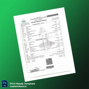 customizable Pakistan Marriage Registration Certificate Template - Word & PDF File Preview