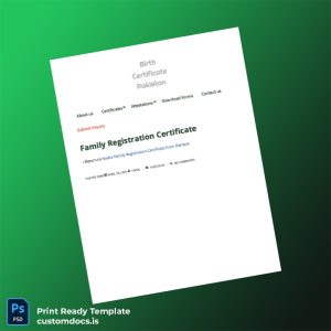 customizable Pakistan Nadra Family Registration Certificate Template - Word & PDF File Preview