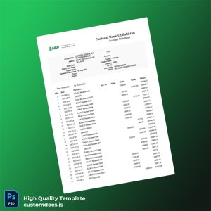 Pakistan National Bank of Pakistan Account Statement Template in Word and PDF formats