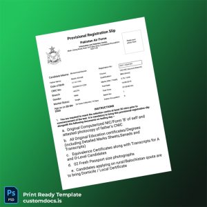 custom Pakistan Provisional Registration Certificate Template - Word & PDF File Preview - CustomDocs