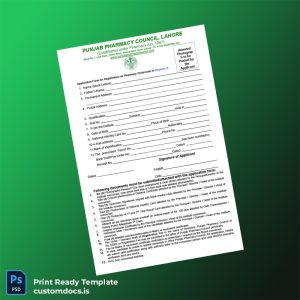 custom Pakistan Punjab Pharmacy Council Registration Form Template - Word & PDF File Preview - CustomDocs