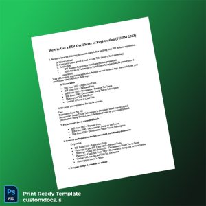 customizable Philippines BIR Registration Certificate Template - Word & PDF File Preview