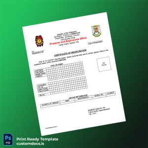 customizable Philippines Firearms and Explosives Office Airgun Registration Certificate Template - Word & PDF File Preview