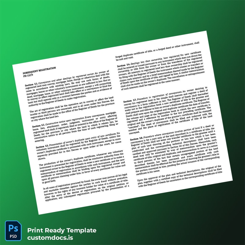 Custom Philippines Land Registration Authority Decree of Registration and Certificate of Title Template in Word and PDF formats page 4 File Preview - CustomDocs