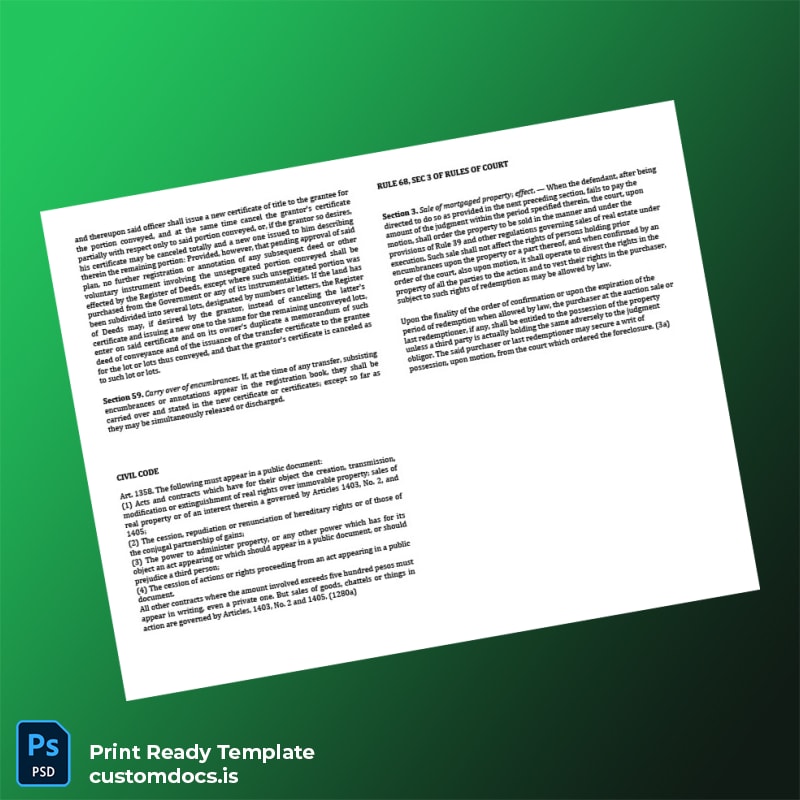 Custom Philippines Land Registration Authority Decree of Registration and Certificate of Title Template in Word and PDF formats page 5 File Preview - CustomDocs