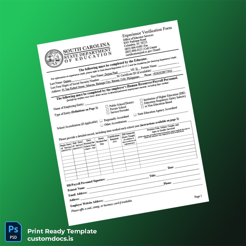 custom Philippines Office of Educator Services Experience Verification Letter Template - Word & PDF File Preview - CustomDocs