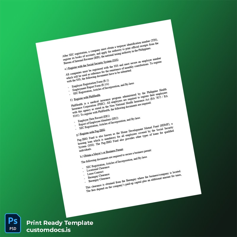 Custom Philippines SEC Business Registration Certificate Template in Word and PDF formats page 4 File Preview - CustomDocs