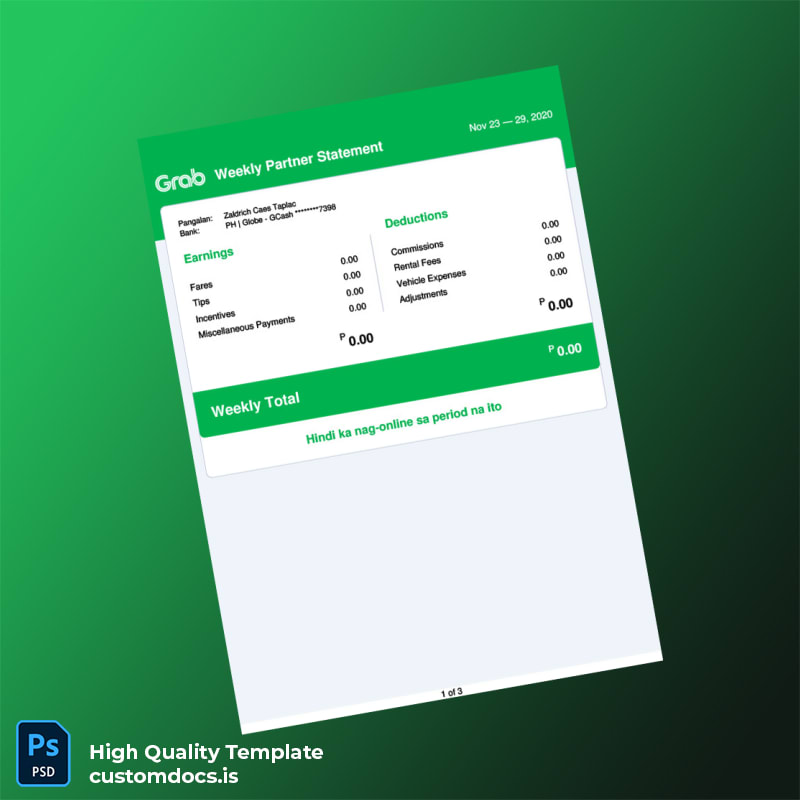 Philippines Weekly Partner Statement Template in Word and PDF formats