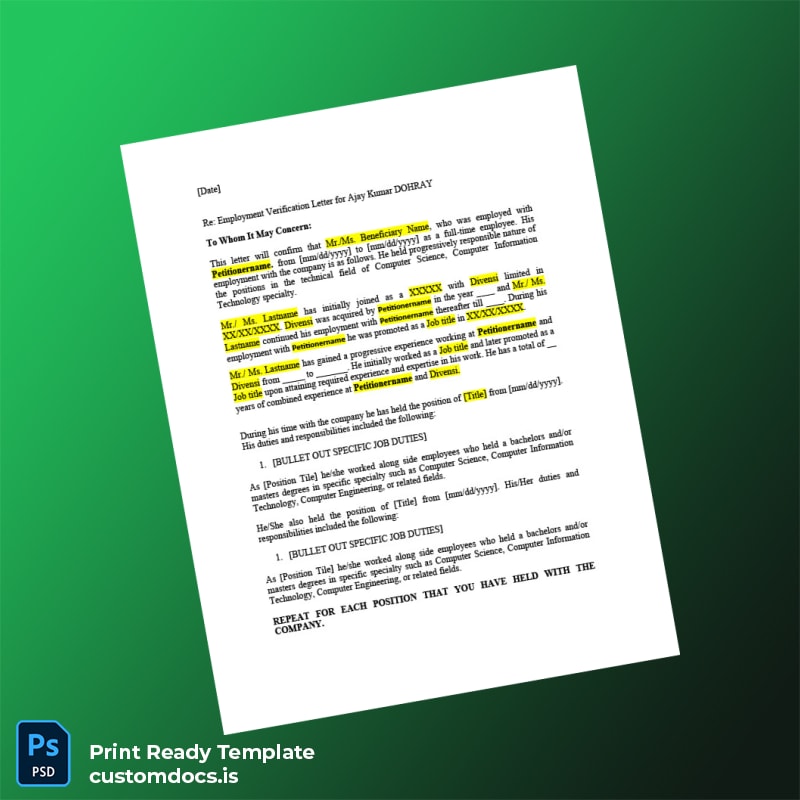 custom Progressive Employment Verification Letter Template - Word & PDF File Preview - CustomDocs