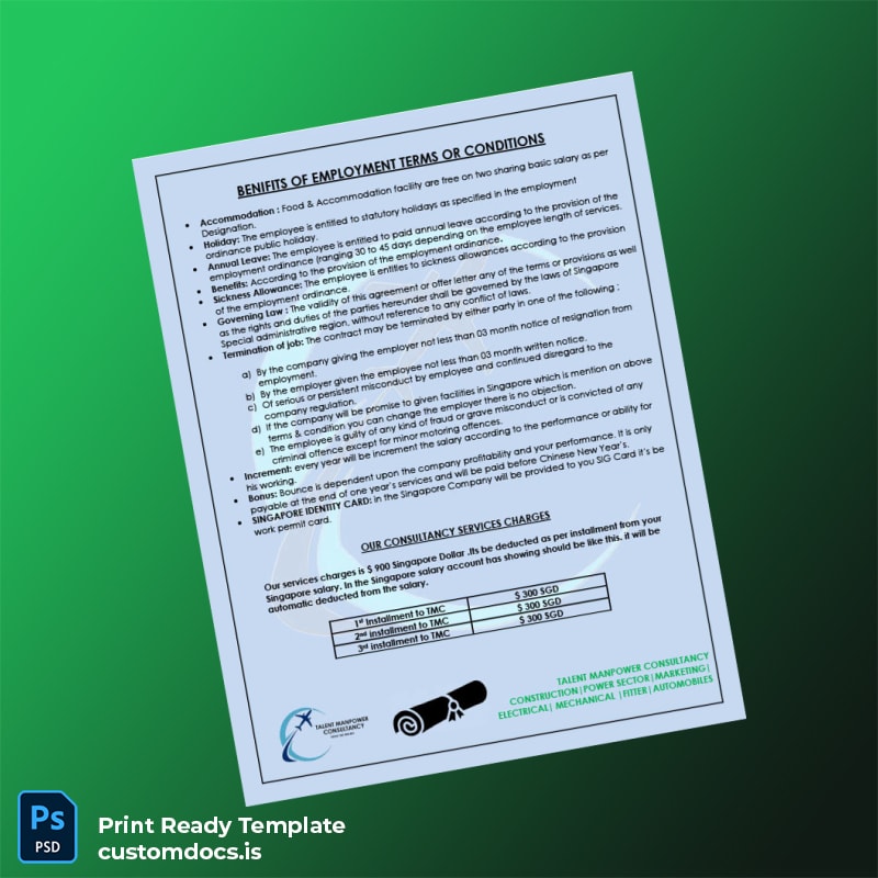 Custom Singapore Sin Herh Construction PTE Ltd Employment Verification Letter Template in Word and PDF formats page 2 File Preview - CustomDocs