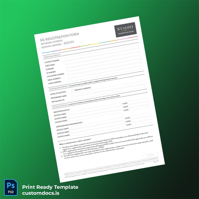 custom South Africa Stadio Registration Form Template - Word & PDF File Preview - CustomDocs