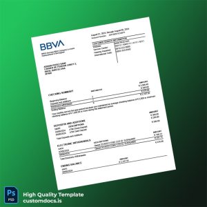 Spain BBVA Bank Statement Template in Word and PDF formats