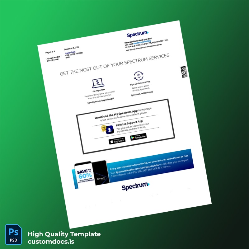 Spectrum Editable Utility Bill Template in Word and PDF formats page 4